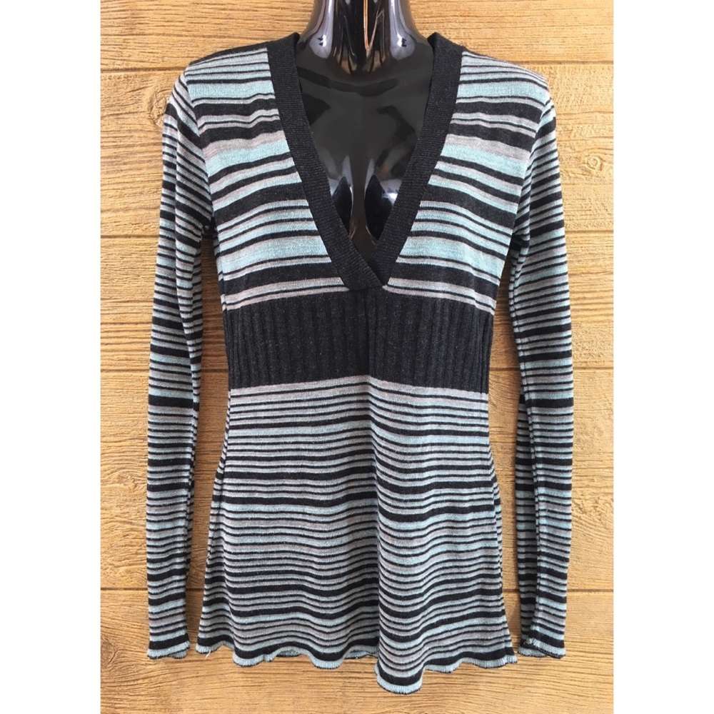 Lola Womens Shirt Medium Striped Mint Blue Black